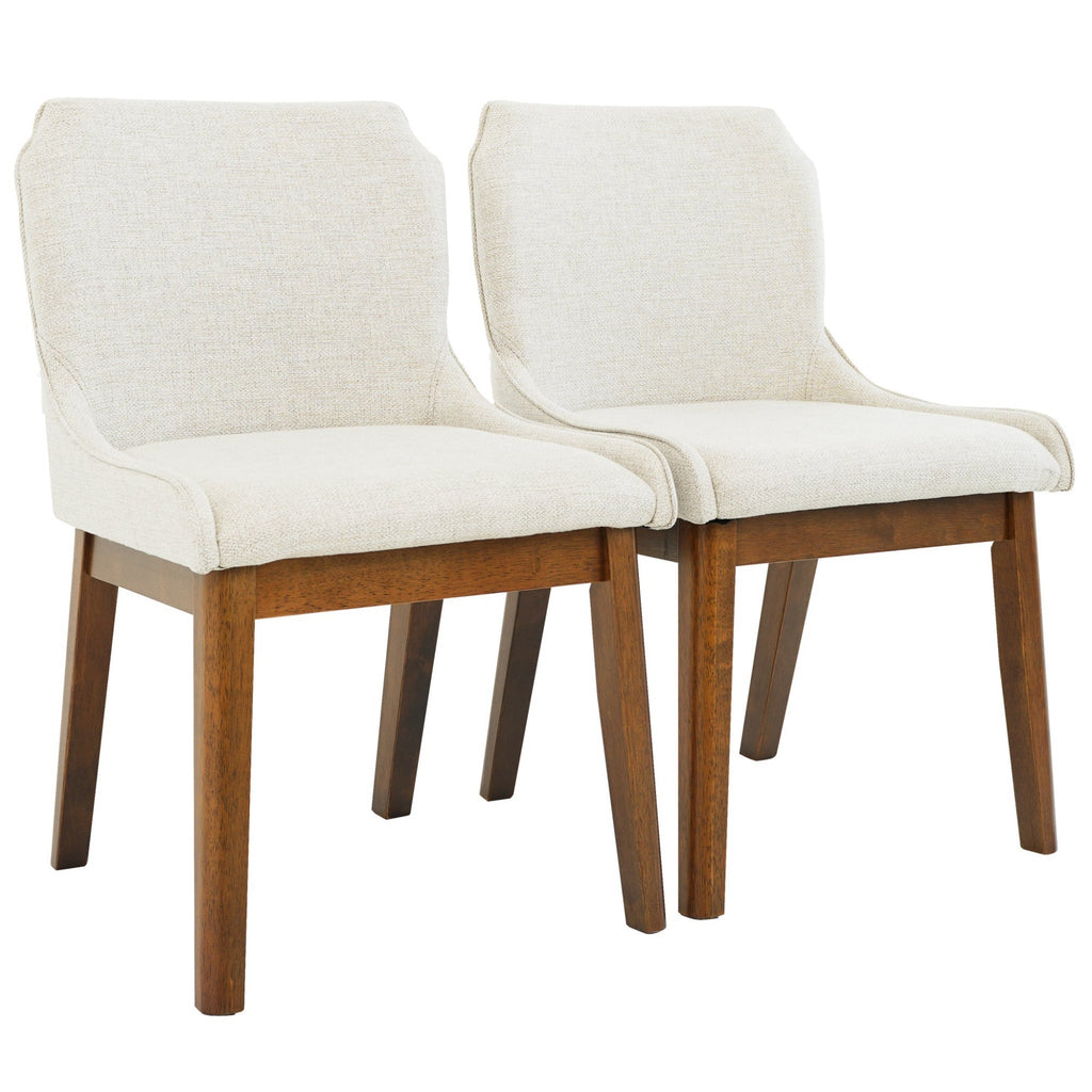 Ellis Mid-Century Modern Dining Chair Set of 2 with Full-Back Support in Beige Linen