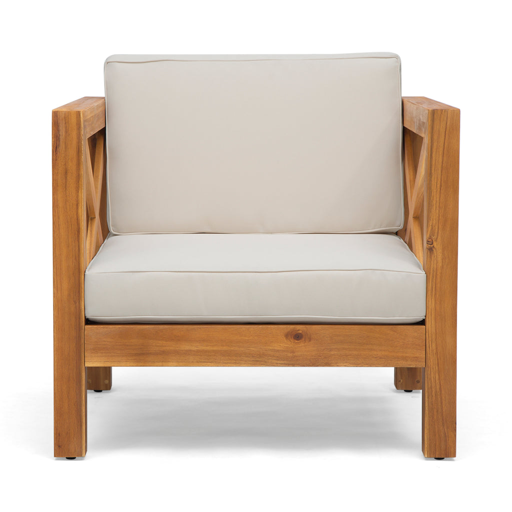 Mid-Century Modern BRAVA Club Chair with Water-Resistant Cushions in Teak Acacia Wood, 30.25x30.25x26.50 inches