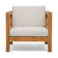 Mid-Century Modern BRAVA Club Chair with Water-Resistant Cushions in Teak Acacia Wood, 30.25x30.25x26.50 inches