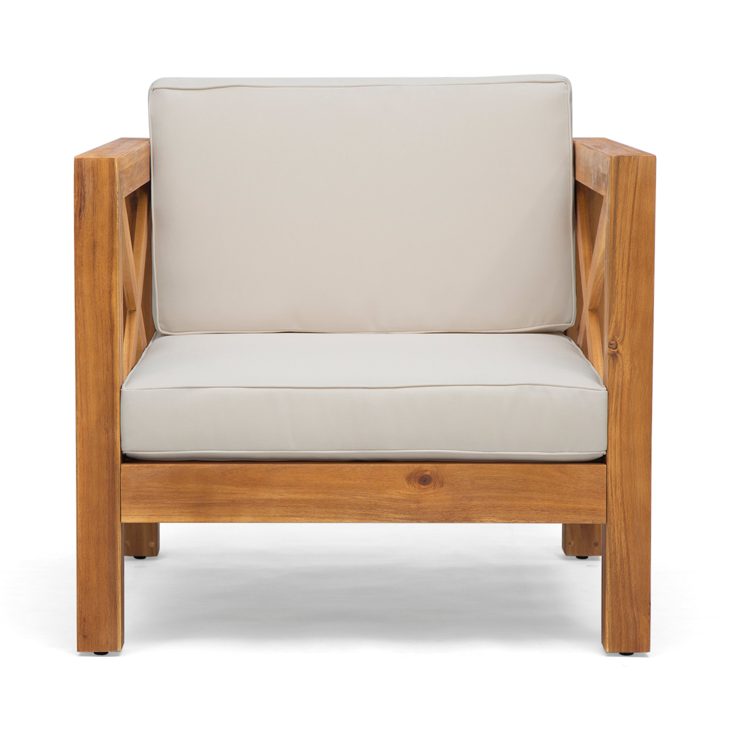 Mid-Century Modern BRAVA Club Chair with Water-Resistant Cushions in Teak Acacia Wood, 30.25x30.25x26.50 inches