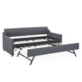 Twin Size Upholstered Daybed with Trundle and USB Charging, Dark Gray Linen