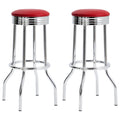 Red and Chrome Bar Height Stool Set of 2 - Vintage Style with Faux Leather Seat and Chrome Base