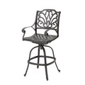 Outdoor Cast Aluminum Swivel Bar Stool with Scrolled Arms, Bronze