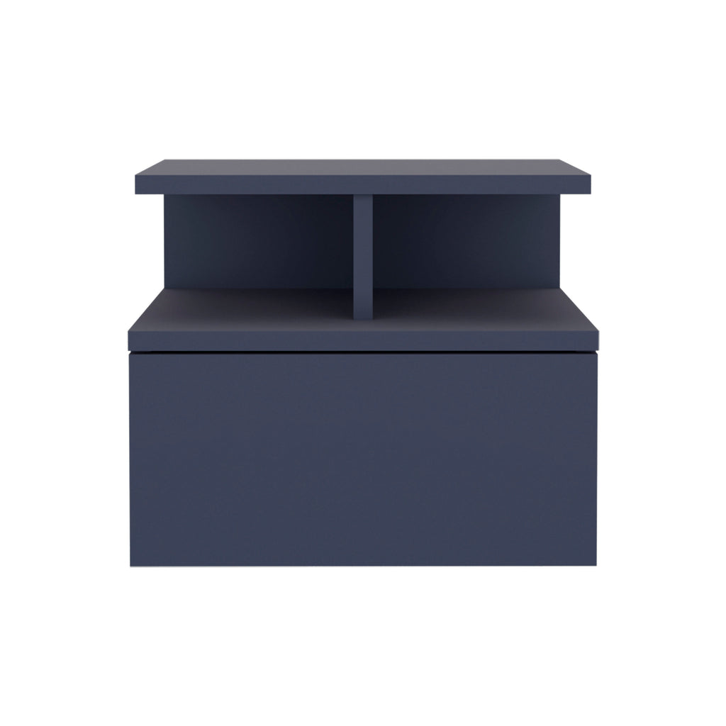 Adele Floating Nightstand, With One Drawer And Two Small Below Shelves For Storage or Decor, Navy Blue