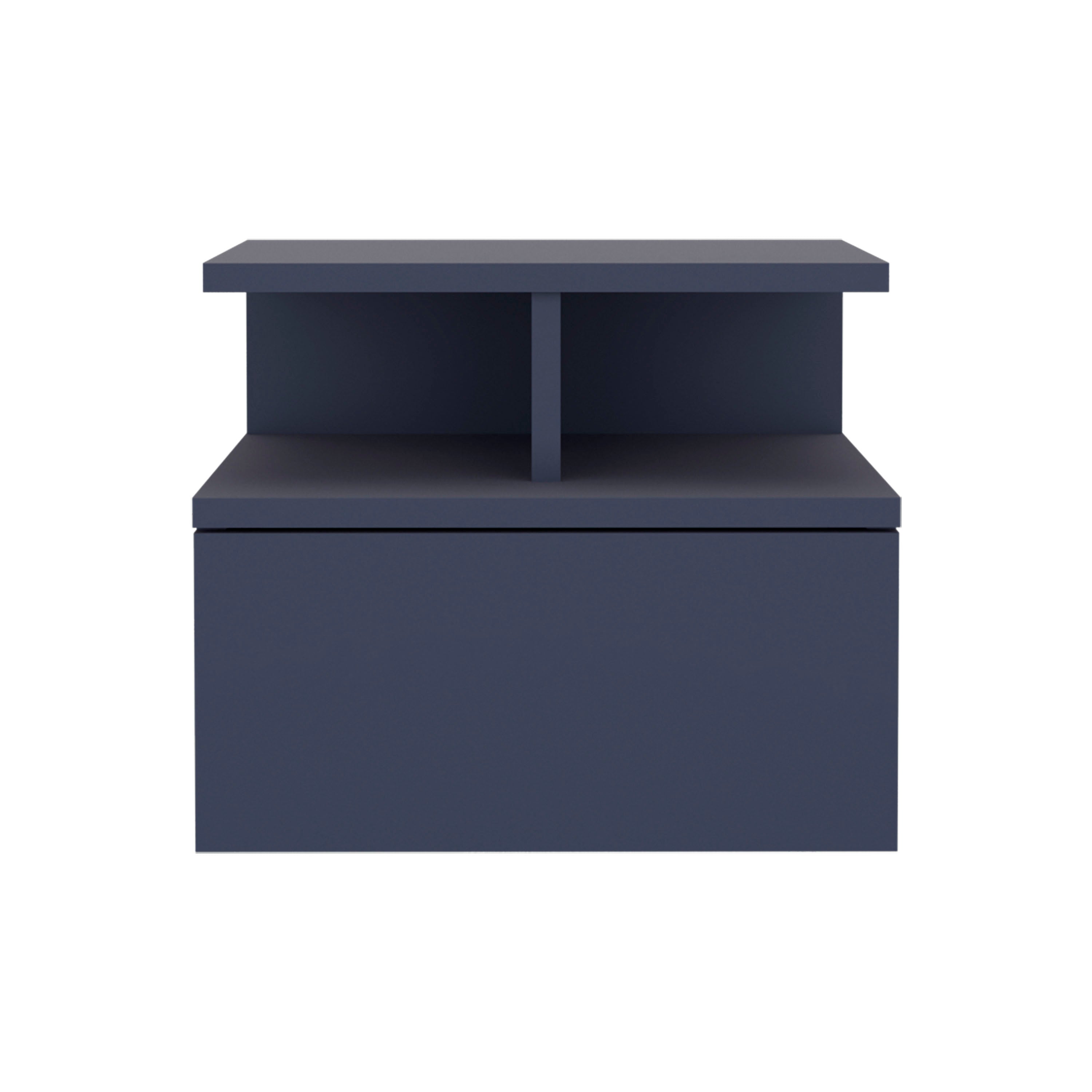 Adele Floating Nightstand, With One Drawer And Two Small Below Shelves For Storage or Decor, Navy Blue