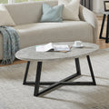 Modern Harmony Wood Oval Coffee Table, Faux Concrete Gray