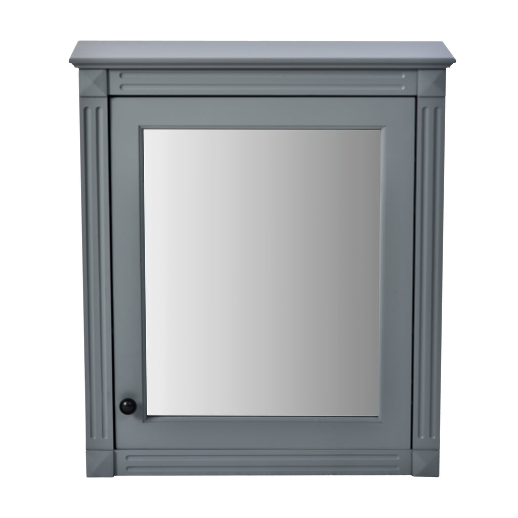 Modern Grey Wall Mounted Bathroom Storage Cabinet with Mirror and Adjustable Shelves, 24'' x 27'', MDF and Metal Construction