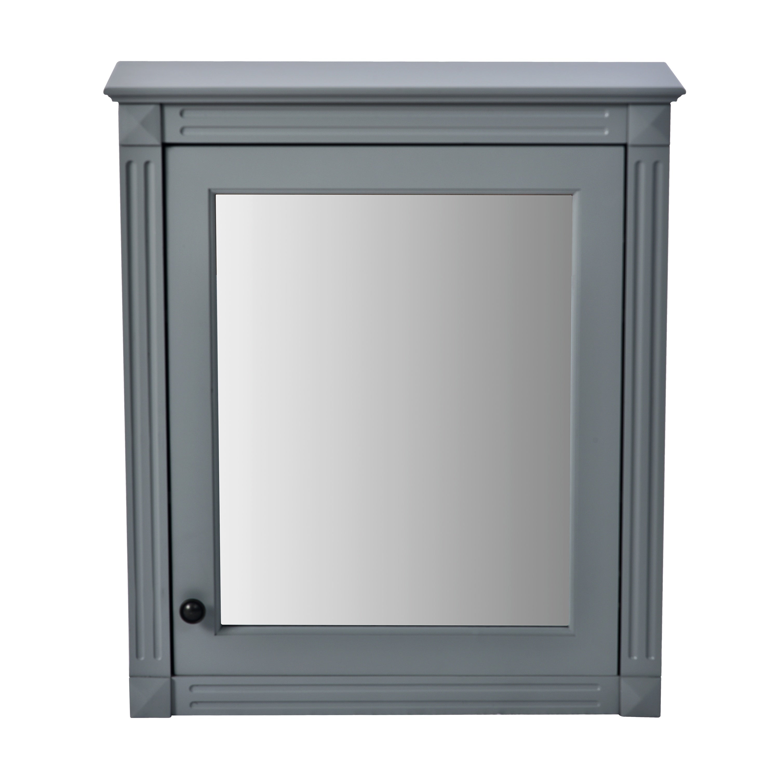 Modern Grey Wall Mounted Bathroom Storage Cabinet with Mirror and Adjustable Shelves, 24'' x 27'', MDF and Metal Construction