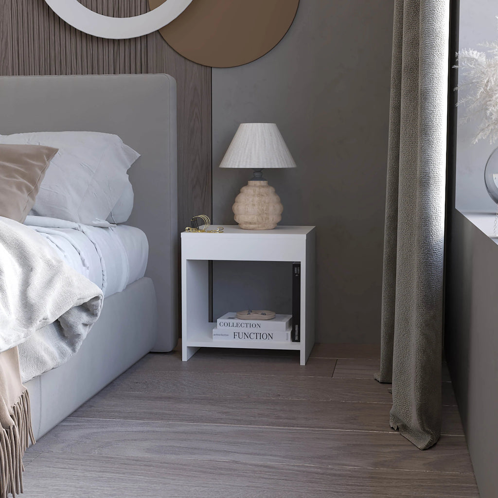 White Nightstand with Open Storage