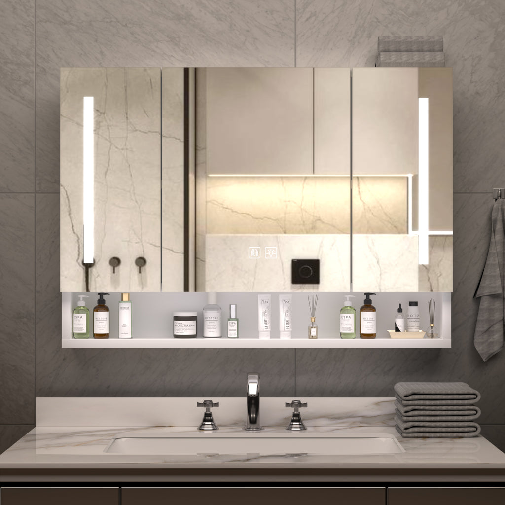 Modern 39x28 inches Aluminium Bathroom Cabinets, Medicine Cabinets with Mirrors and LED Lights, Bathroom Storage Cabinet with Multilevel Storage Compartments