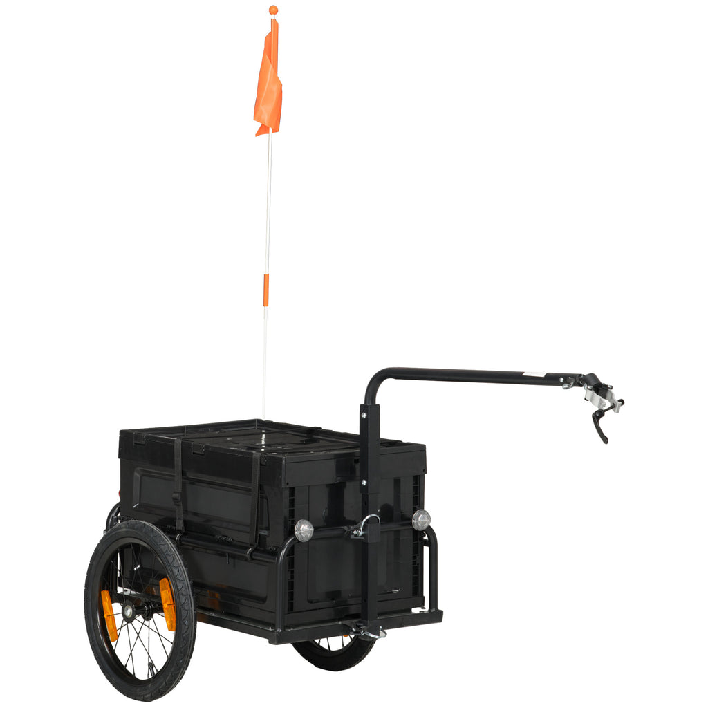Aosom Bike Cargo Trailer, Bicycle Trailer Wagon Cart with Removable Storage Box, Quick Release 16' Wheels and Safe Reflectors, No Bottom