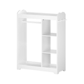 Kids Dress Up Storage with Mirror and Hooks, Wooden Clothes Rack with Hanging Rod, 3 Side Hooks, Open Shelves, Top Shelf Organizer for Playroom Bedroom Nursery – White