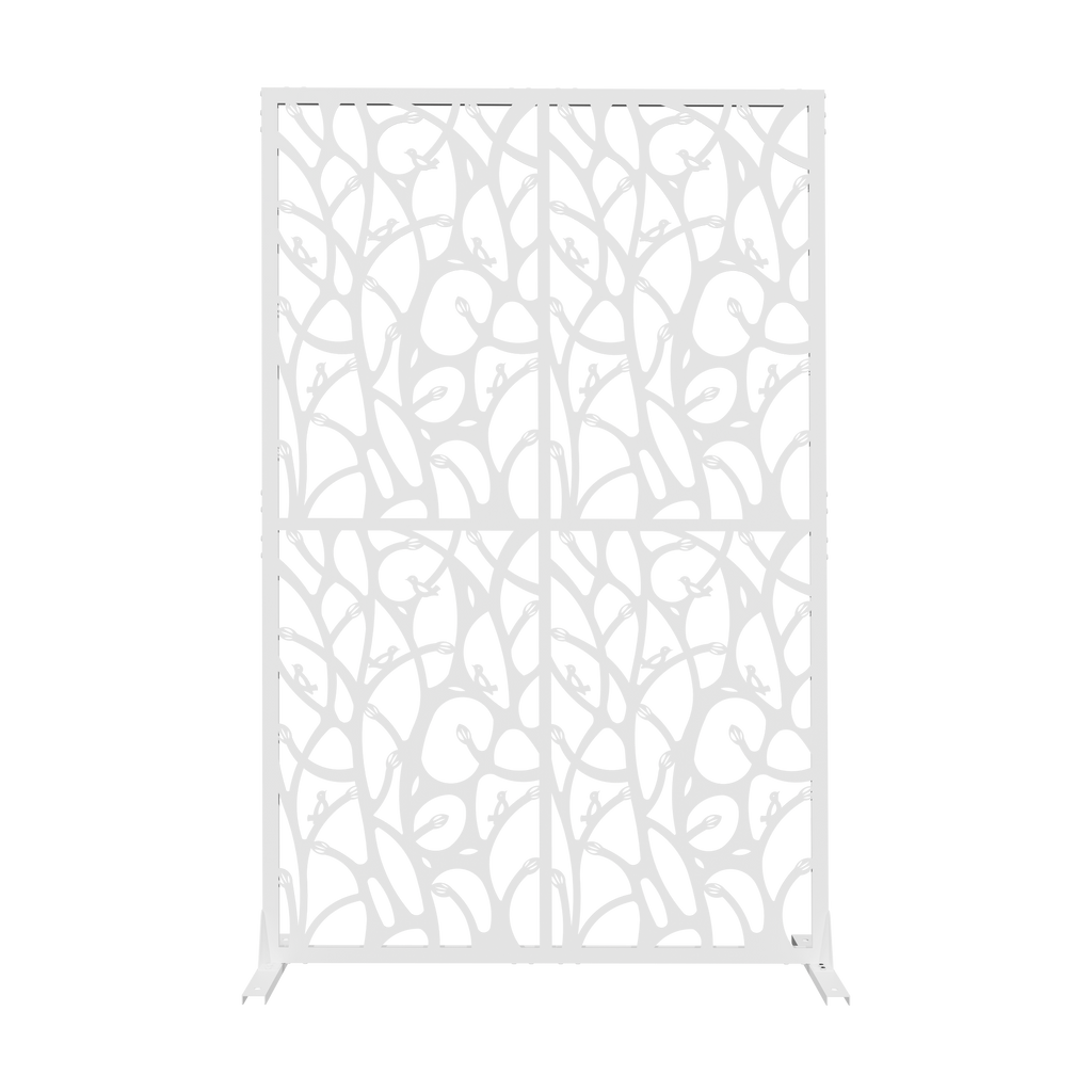Metal Privacy Screens W3.8Ft X H6Ft Outdoor and Indoor Divider with Free Standing Decorative Privacy Screen for Balcony Patio Garden Room Divider, White Bird Shape