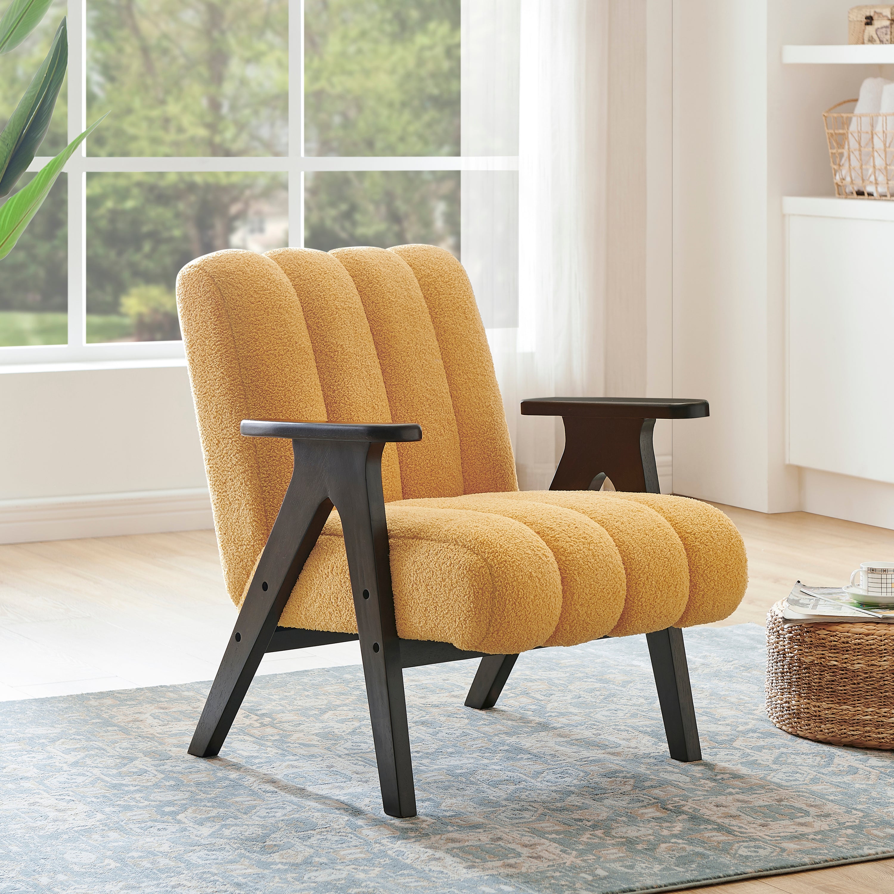 Rella Modern Teddy Sherpa Accent Chair with Espresso Wood Frame