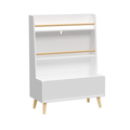 Kids Bookshelf White MDF and Pine Legs Book Organizer with Toy Storage, 26.77 x 12.60 x 36.61 inches