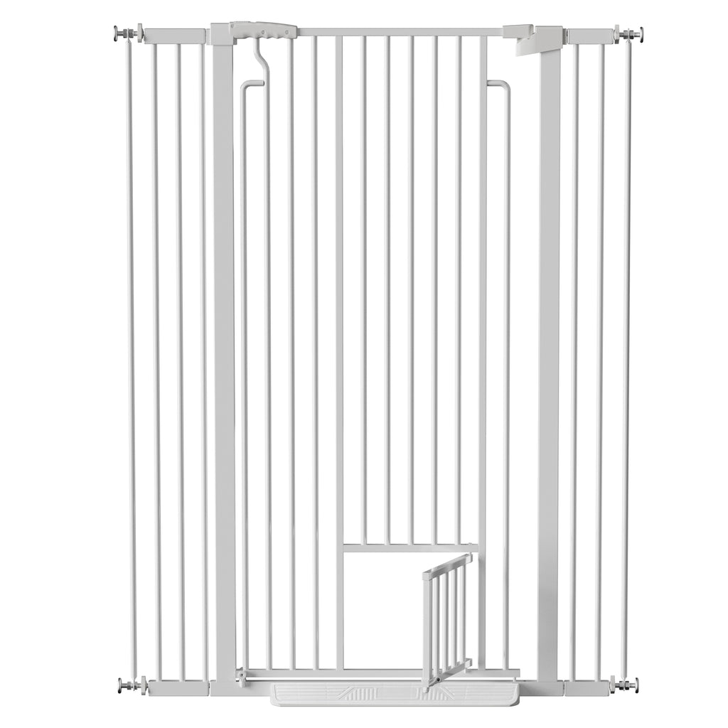 53.15' Extra Tall Cat Gate, 29.53'-40.16' Wide with Small Cat Door, Auto Close Safety Pet Gate, 1.37' Narrow Bar Spacing, NO Drilling Pressure Mount Kit for Cats and Dogs, White