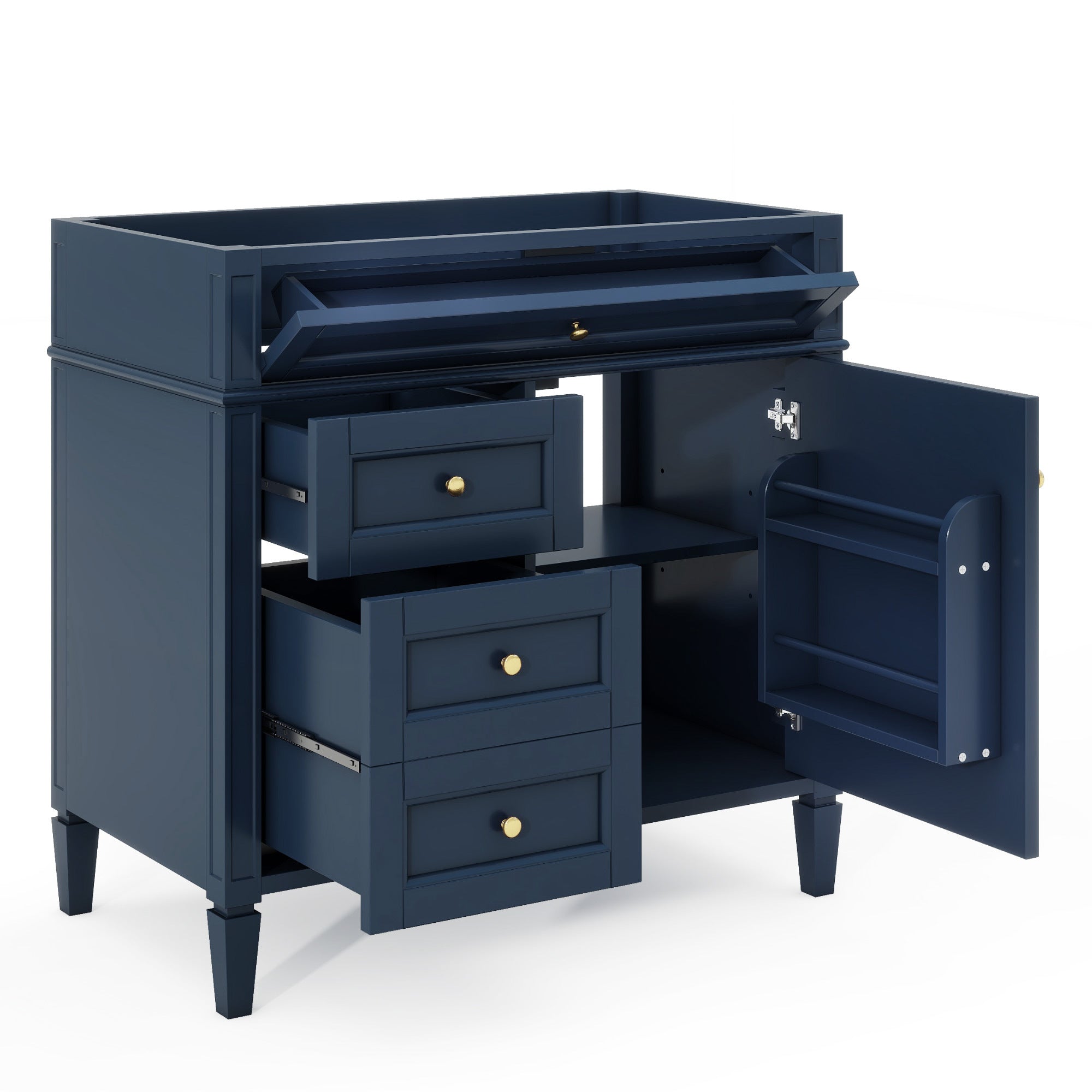 Modern Blue Bathroom Vanity with 2 Drawers and Tip-out Drawer, Solid Wood Frame, 36'' Storage Cabinet (No Sink Included)
