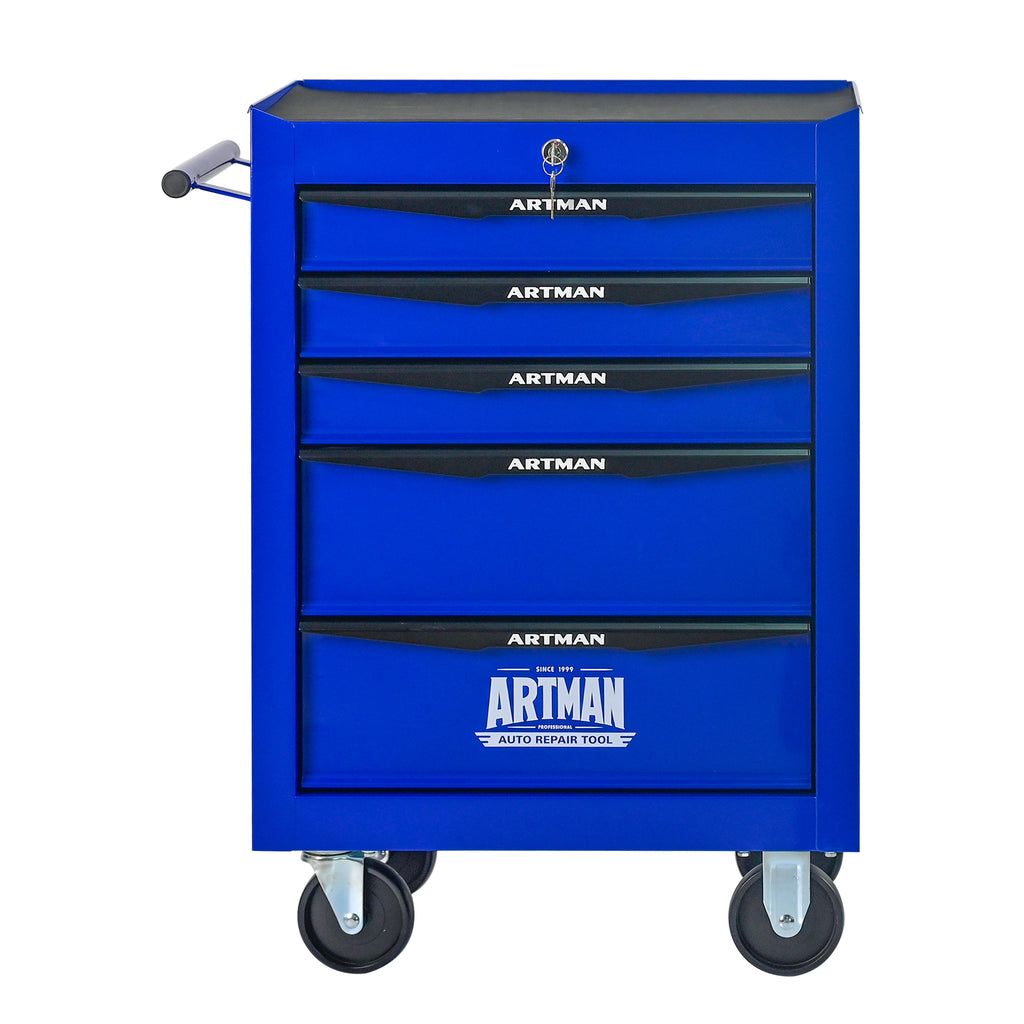 Rolling Metal Tool Chest with 5 Drawers, 20' Steel Storage Cabinet with Ball Bearing Slides, Black and Blue Finish
