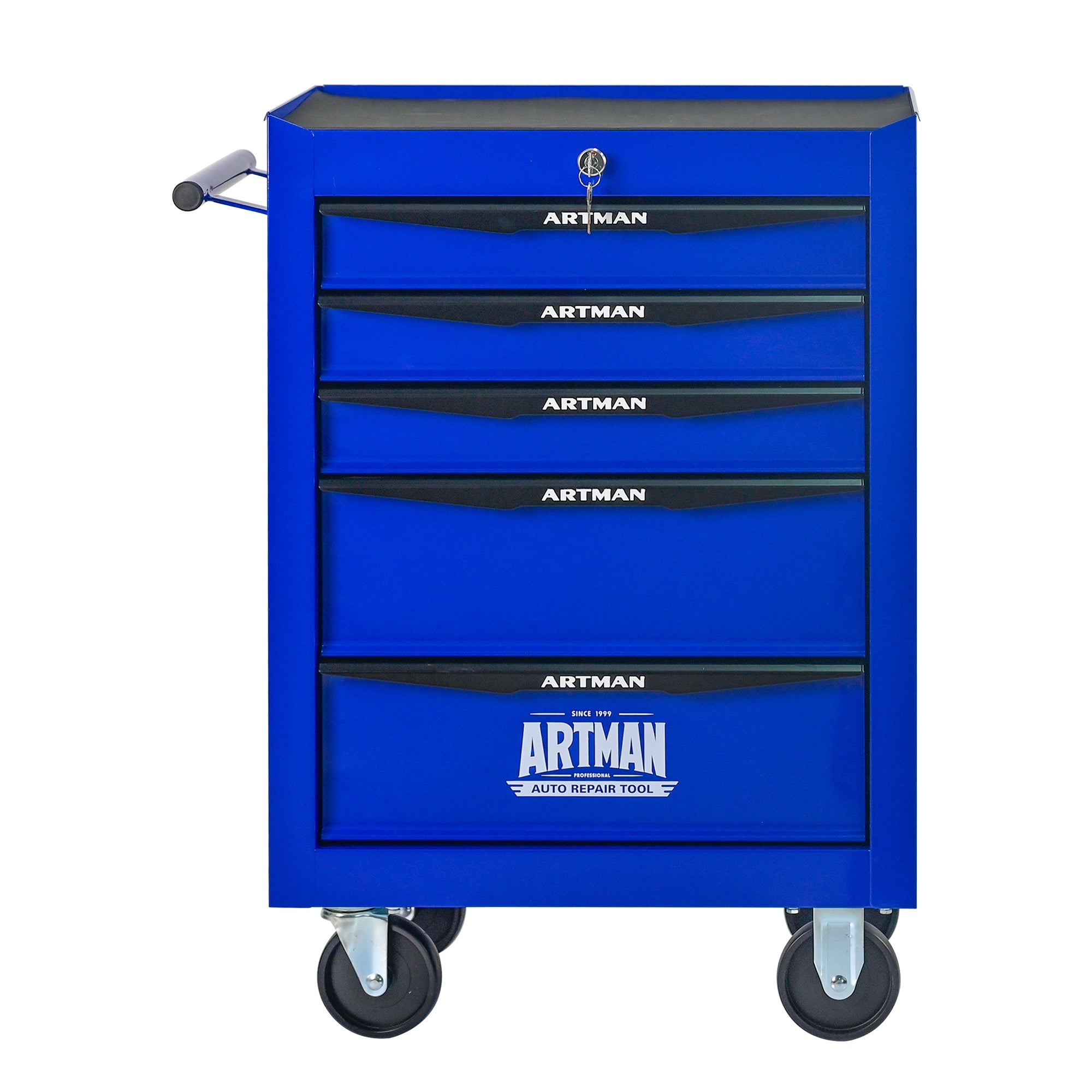 Rolling Metal Tool Chest with 5 Drawers, 20' Steel Storage Cabinet with Ball Bearing Slides, Black and Blue Finish