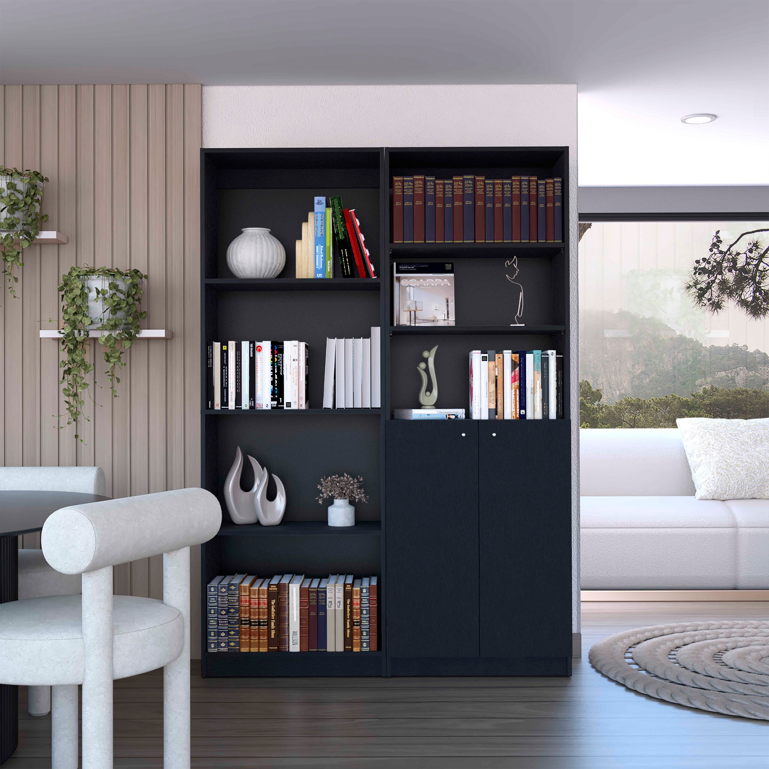 Dupree 2 Piece Home Bookcase set, 49' Wide with 9 Shelves ,  Living Room  Black