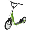 Aosom Youth Scooter, Teens Kick Scooter, Adjustable Handlebar Ride On Toy for 5+ with 16' Front and 12' Rear Dual Brakes Inflatable Wheels, Green