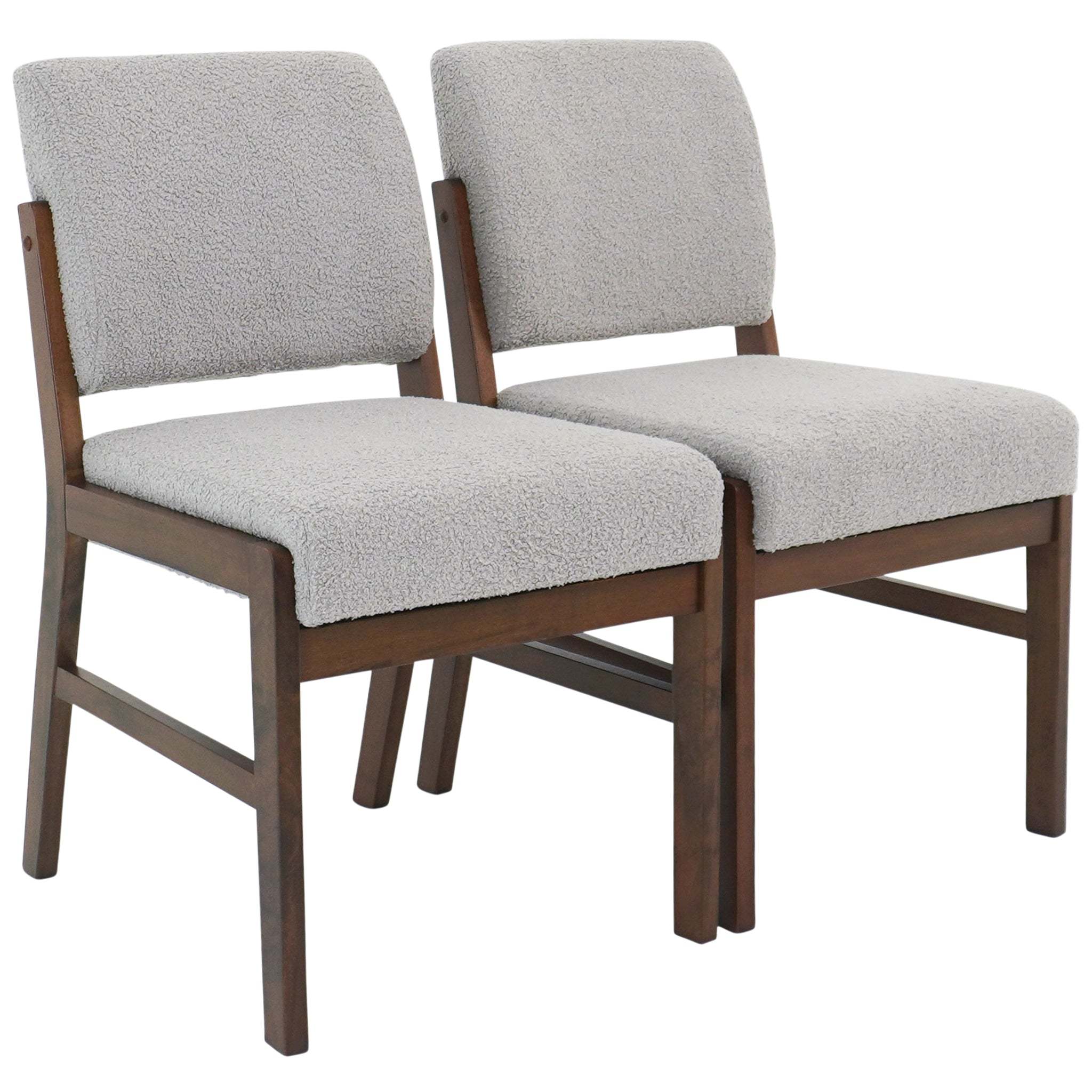 Caldwell Dining Chair Set of 2 - Comfortable Light Grey Boucle Upholstered Seating with Natural Lumbar Support