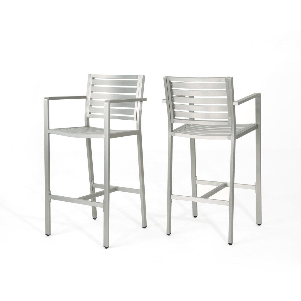 29.50' Outdoor Aluminum Rust-Proof Barstools, Set of 2, Silver