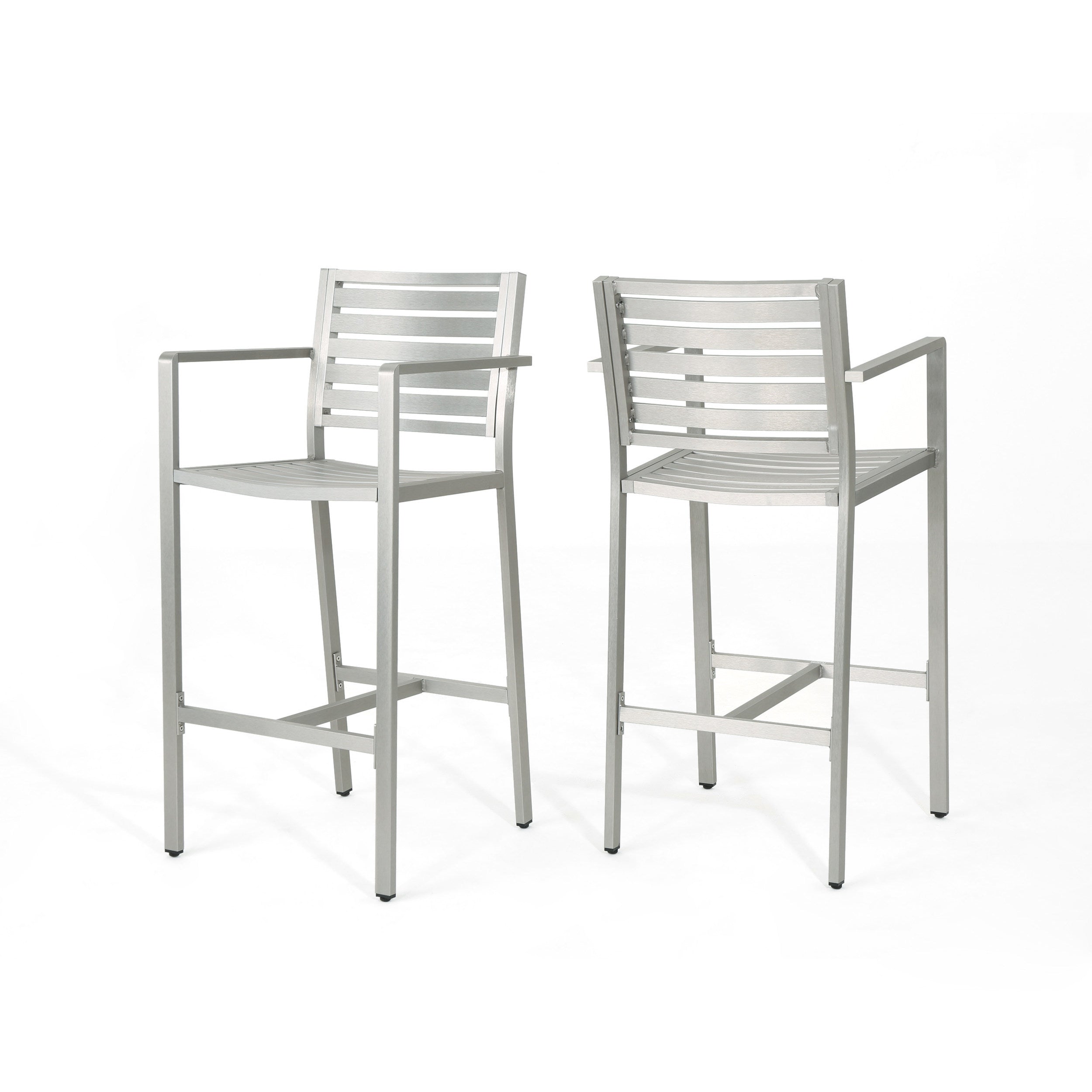 29.50' Outdoor Aluminum Rust-Proof Barstools, Set of 2, Silver