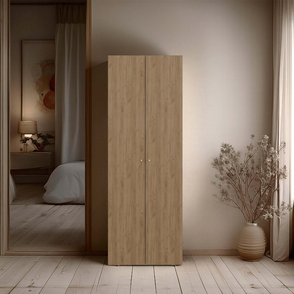 Natural Oak 2-Door Tall Wardrobe Cabinet