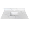 43-inch Quartz Bathroom Vanity Top, 3/4' Thick with Undermount Single Bowl Middle Sink, 4 Inch High Backsplash, 1 Pre-Drilled Faucet Hole, Stain & Heat Resistant, Carrara White Quartz with Veins