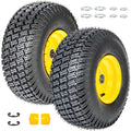 Set of 2 15x6.00-6 Lawn Mower Tires and Wheel Assembly, 4-Ply Tubeless Turf Tread Replacement, 3' Centered Hub with 3/4' Bearings, Yellow Steel Rim for Riding Mowers, 570 lbs Capacity