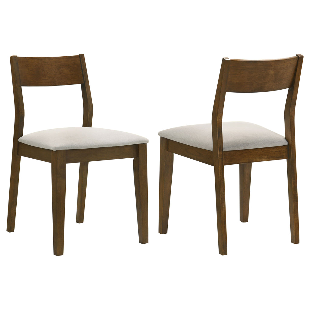 Warren Dark Brown Upholstered Dining Chair Set of 2 with Beige Fabric Cushioning and Tapered Wood Legs