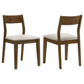 Warren Dark Brown Upholstered Dining Chair Set of 2 with Beige Fabric Cushioning and Tapered Wood Legs