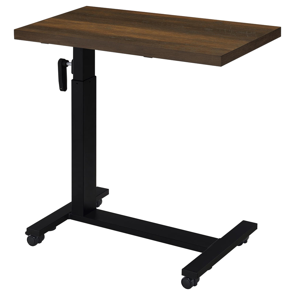 Geary Dark Pine Height Adjustable Mobile C-Table with Slim C-Base, Dark Brown Engineered Wood Top, 28-Inch Surface