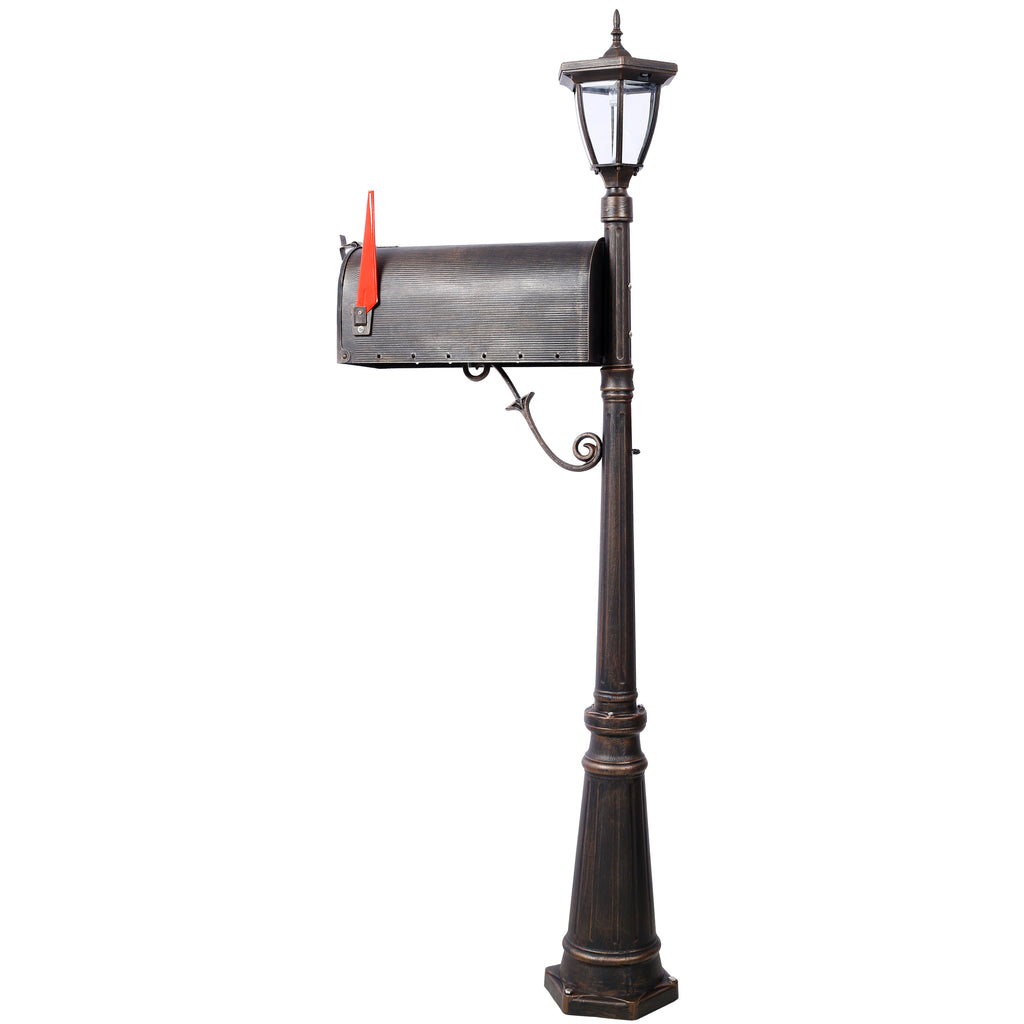 Mailbox/Post Light Combination Kit , Post with Mailbox, Fluted Base,  Decorative Modern Mailbox with Post, Stratford Heavy Duty Cast Aluminum Mailboxes for Outside, Mailbox Post Large Mail Box