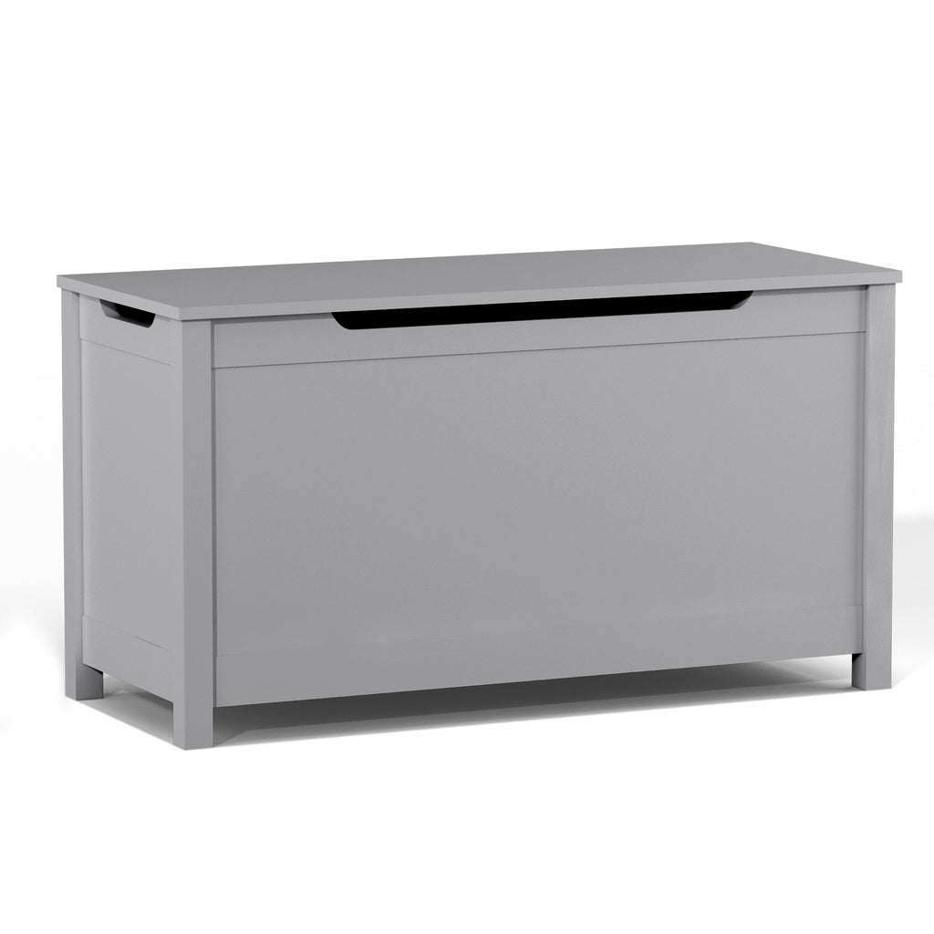 Kids Wooden Toy Box Storage with Safety Hinged Lid in Gray MDF for Ages 2+