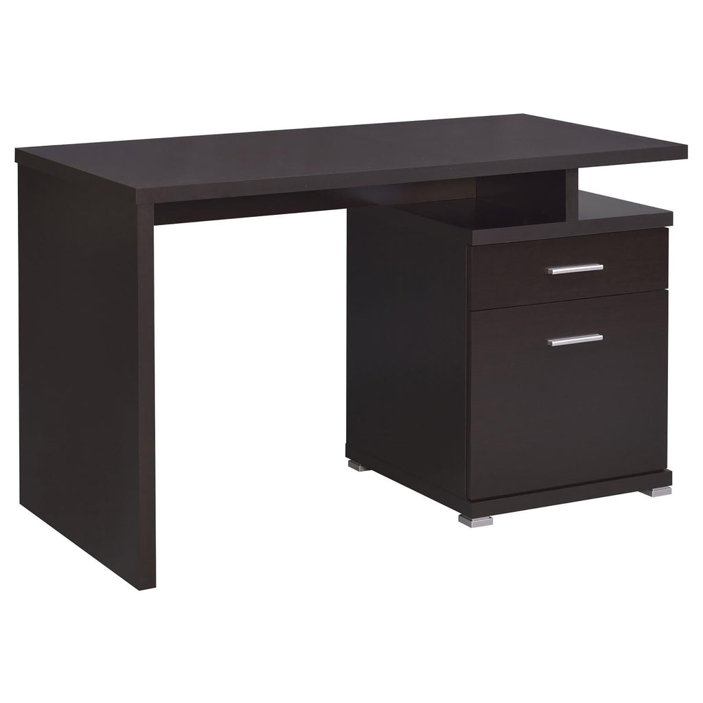 Cappuccino 2-Drawer Reversible Office Desk in Brown Wood Finish with Melamine Paper and MDF Construction, 47.25 x 23.5 x 29.5 inches