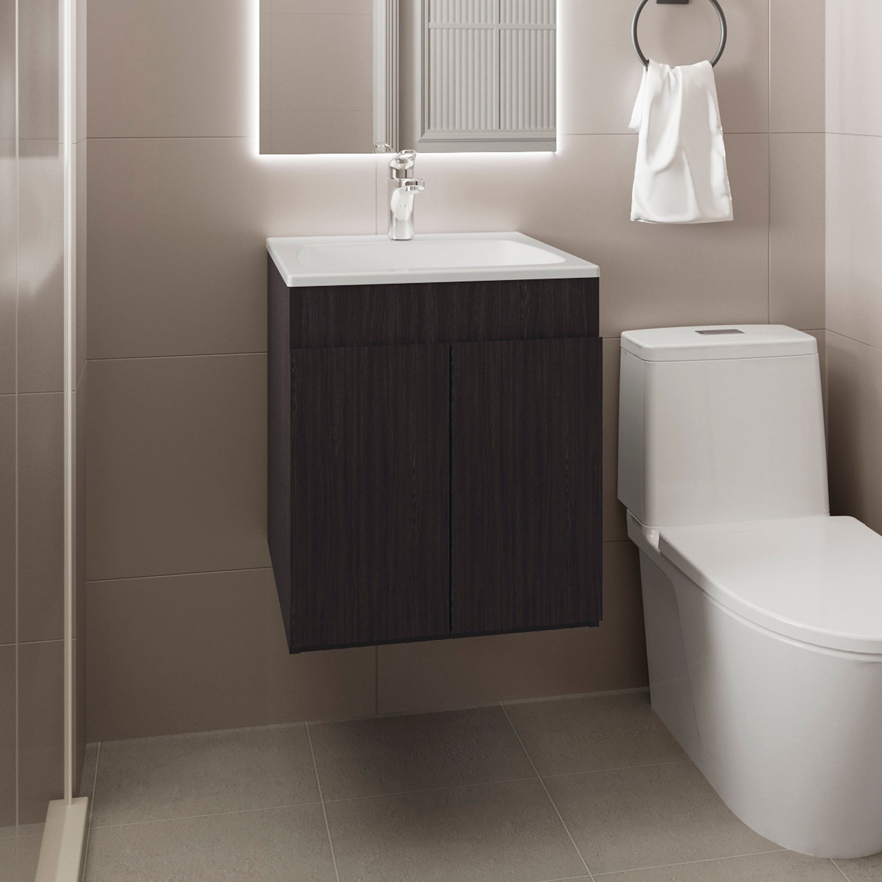 Bathroom Vanity 45 Meka, with Two Drawers and Open Shelf, Black