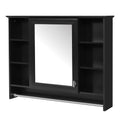 36-inch Modern Black Wall-Mounted Mirror Cabinet with Adjustable Shelf, Soft-Close Door, and Towel Bar in MDF and Rubber Wood