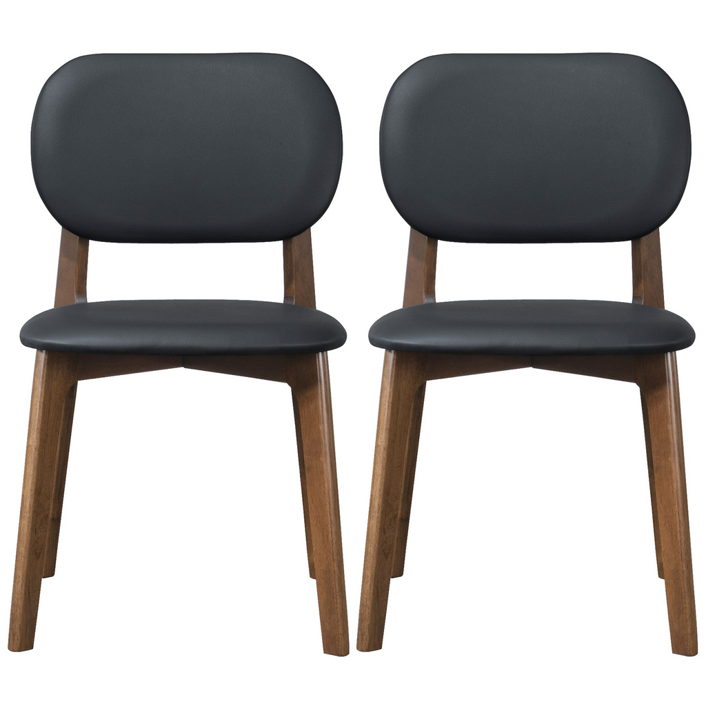 Kelsey Mid-Century Modern Black Leather Dining Chair Set with Solid Wood Base 18.1'W x 21.1'D x 31.7'H
