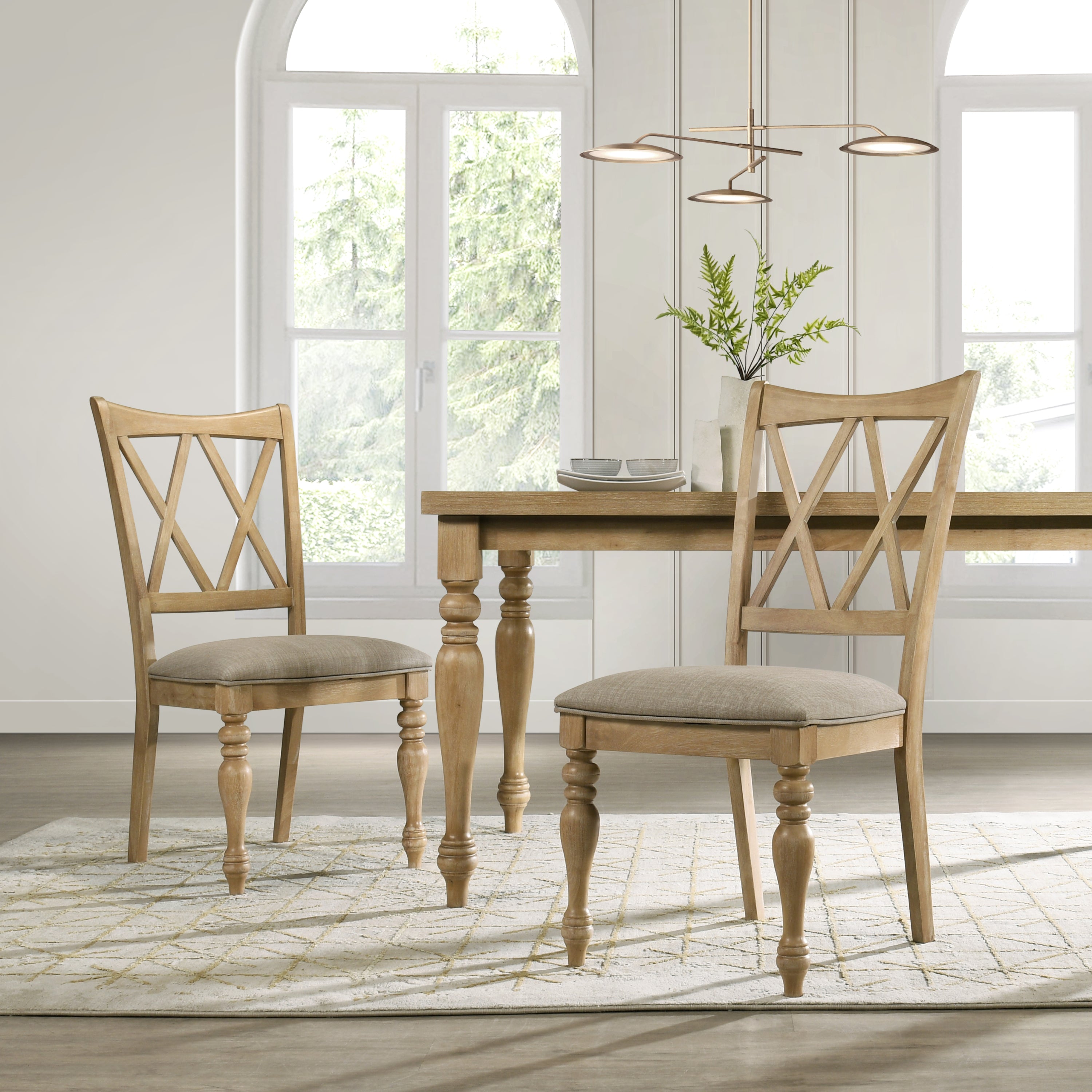Verta Solid Wood Cross-back Dining Chairs, Set of 2, Light Oak Finish