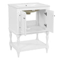 Modern Luxury 24 inch Bathroom Vanity with Ceramic Sink, White Rectangular Cabinet with Open Shelf and Closed Storage, Solid Wood+MDF Frame with Iron Handle