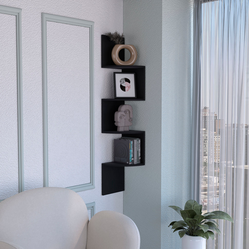 Rosset Corner Shelf, Modern Full-Wall Design with Multiple Shelving