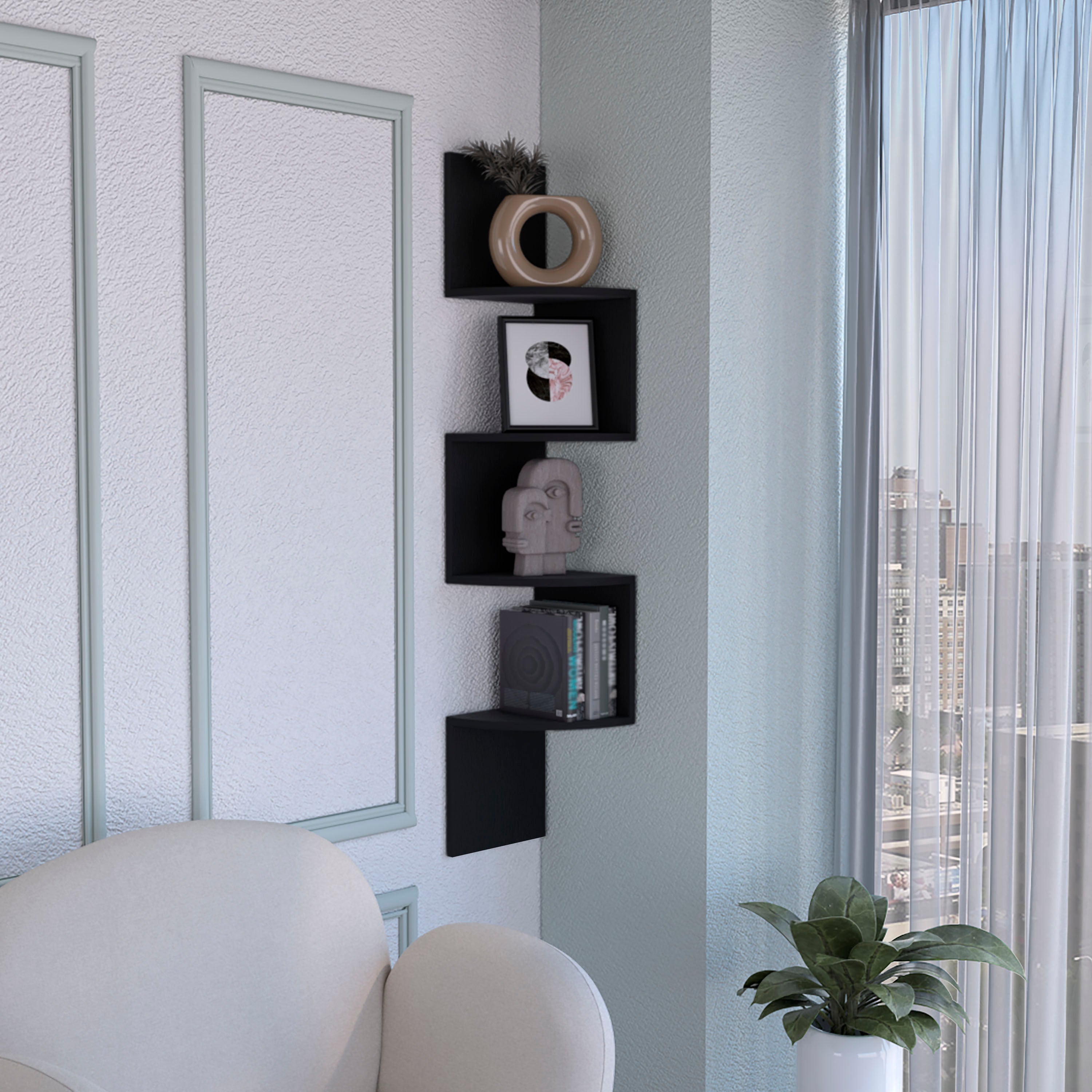 Rosset Corner Shelf, Modern Full-Wall Design with Multiple Shelving