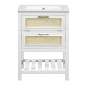 Modern 24' Bathroom Vanity with Integrated Ceramic Sink, White MDF Cabinet with 1 Deep Drawer and 1 Tip-Out Drawer, Compact Design for Small to Medium Restrooms