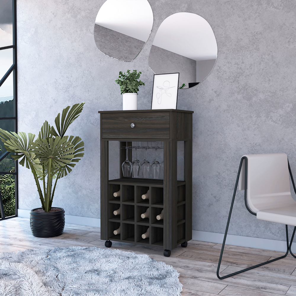 Espresso 1-Drawer 12-Bottle Wine Cabinet Carbon