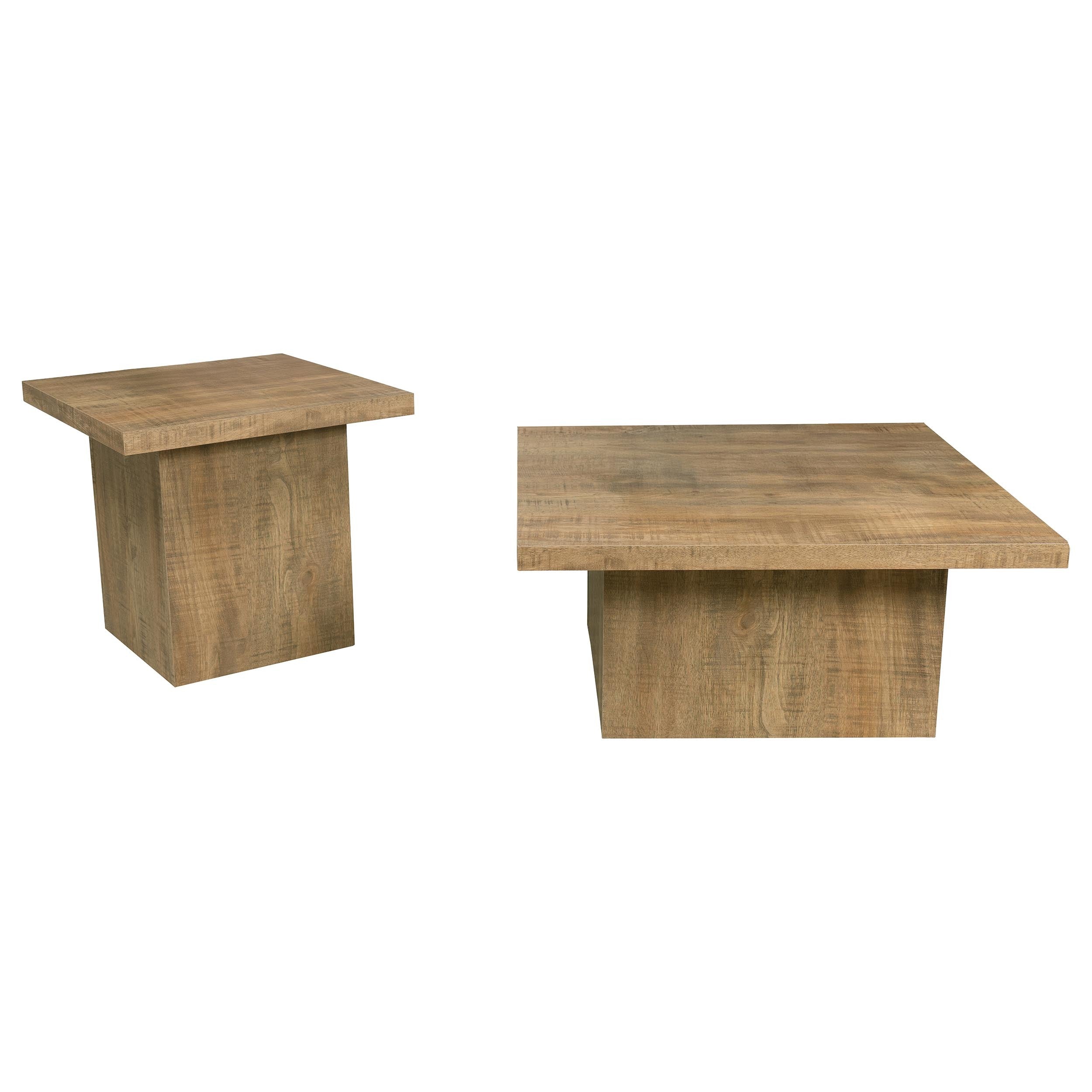Exeter Mango Square 2-Piece Coffee Table Set with Natural Woodgrain Finish in Mango Color, Engineered Wood Construction