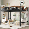 Full Size Loft Bed with Ladders, Metal Loft Bed with Storage Shelves and bookshelf, No Box Spring Needed and Chic Design, Black