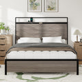 Bed frame queen size, wooden platform bed frame with storage LED light headboard and 2 USB, no noise, no spring mattress required and simple assembly tools, large underbed storage,Antique Grey