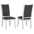 Tyler Pearl White Upholstered Dining Side Chair Set of 2: Modern Armless Design with Foam-Padded Dark Grey Fabric Cushions, Clean Lines, and Flared Legs